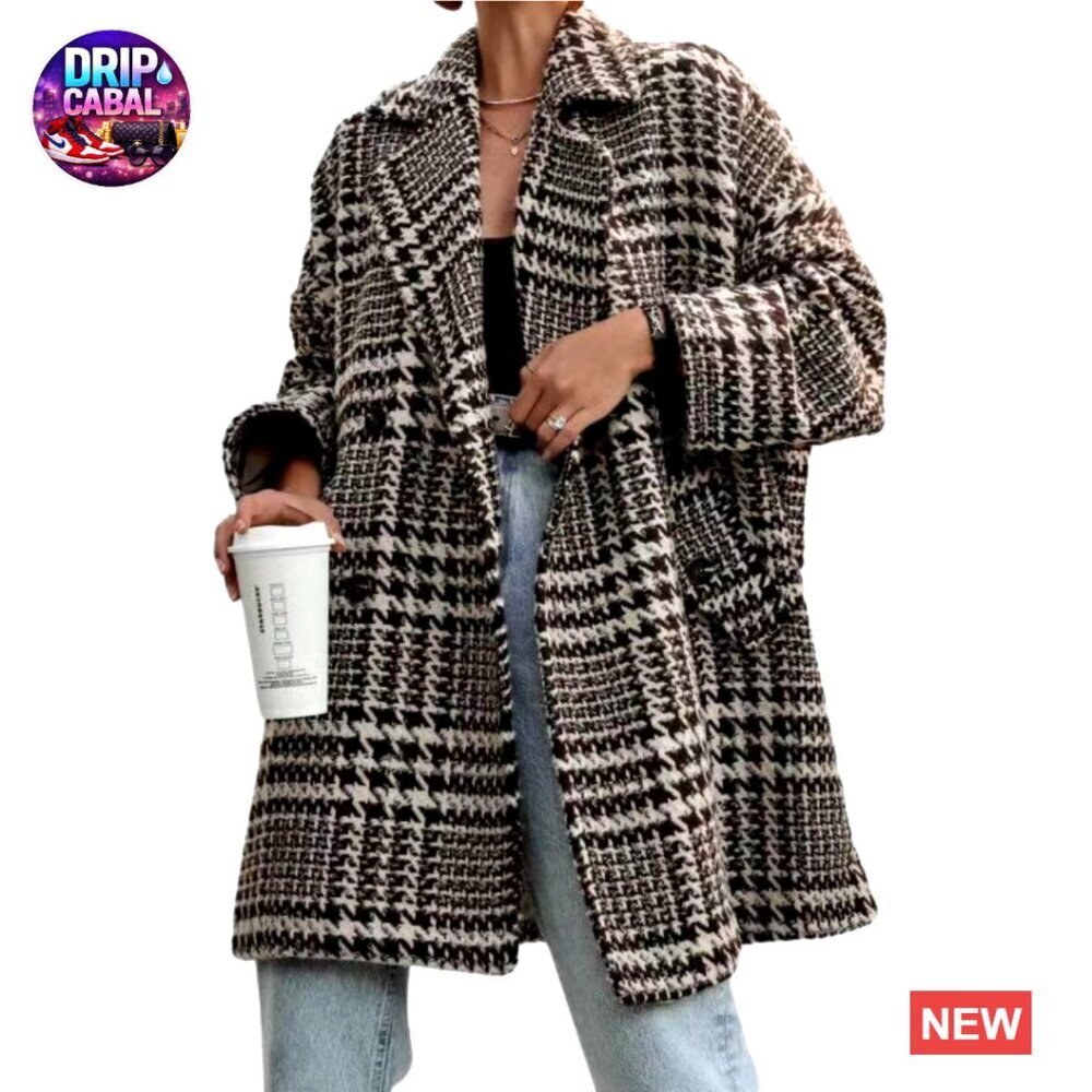 Wool Blend Pea Coat Double Breasted Notch Lapel Oversized Chic Winter Coat
